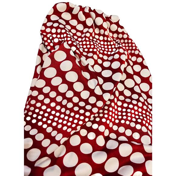 ROULETTE ELASTIC WAIST MIDI DRESS, WOMENS M, CRANBERRY & WHITE POLKA DOTS - Picture 9 of 12